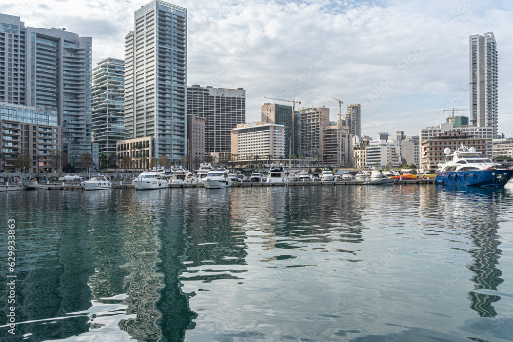 Naklejka premium A Panoramic photo of Beirut Waterfront Skyline at Zeitouna Bay