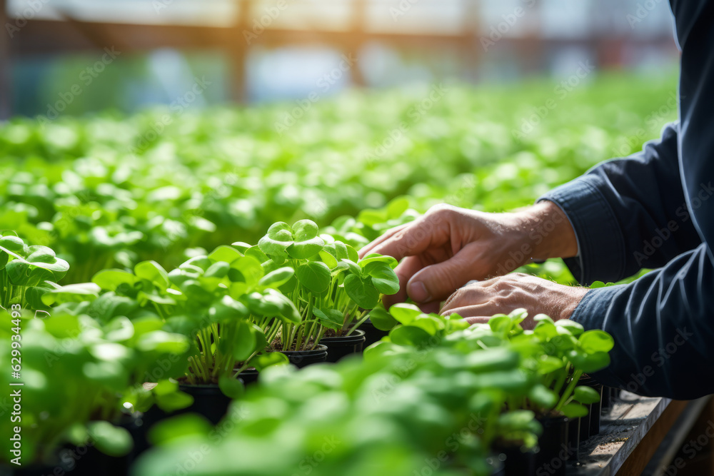 agricultural scientists researching plants and diseases in a greenhouse. Generative AI. agricultural scientists researching plants and diseases in a greenhouse. Generative AI.