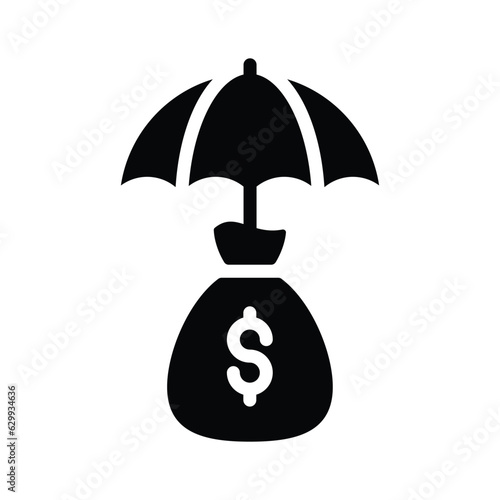 Money bag under umbrella, a concept of financial insurance icon in modern style