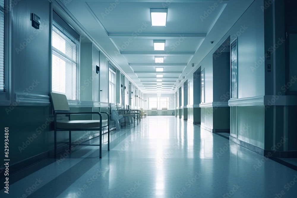 Hospital Corridor with Soft Lighting in Clinic Interior Hospital Corridor with Soft Lighting in Clinic Interior