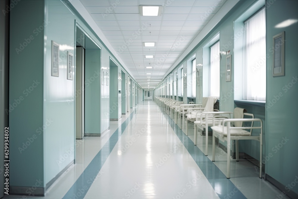 Hospital Corridor with Soft Lighting in Clinic Interior Hospital Corridor with Soft Lighting in Clinic Interior