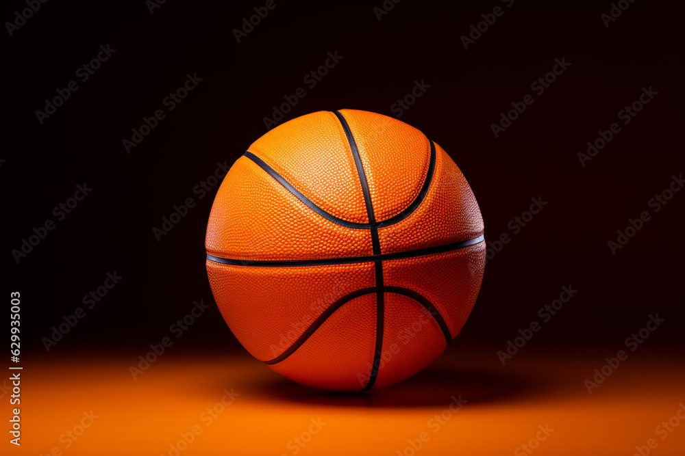 Fototapeta premium Bright orange basketball, isolated on a black background with copy space
