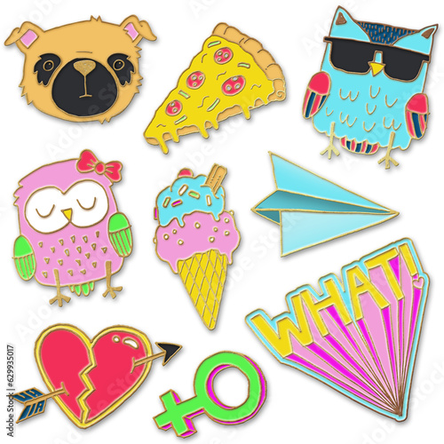 A set of realistic enamel pin badges