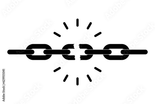 Broken chain graphic sign. Chain link broken isolated sign on white background. Vector illustration