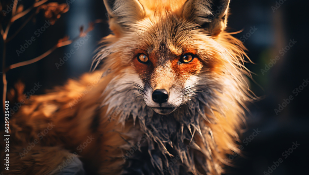 Obraz premium Red fox closeup. AI generated