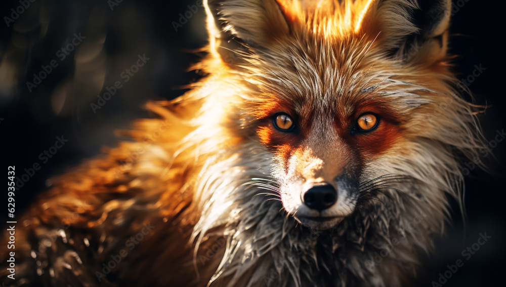 Obraz premium Red fox closeup. AI generated