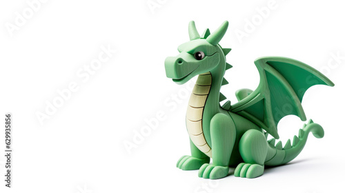 cartoon green dragon wooden toy on white background