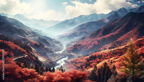 Autumn landscape in the mountains. AI generated