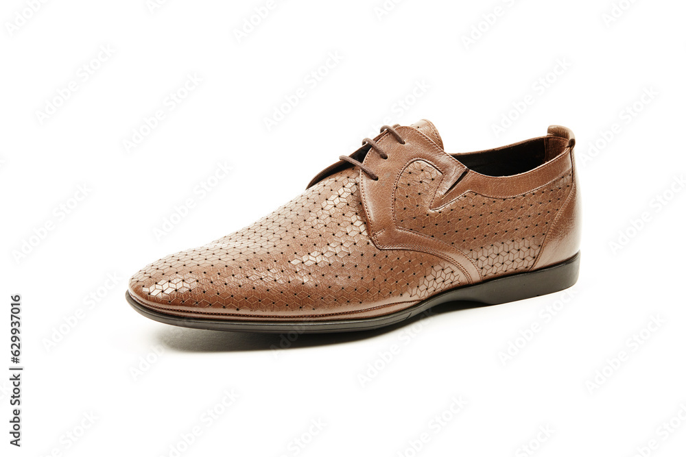 Handmade men's leather moccasins, loafers on an isolated white background. Handmade men's leather moccasins, loafers on an isolated white background.