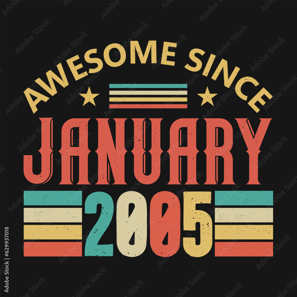 Awesome Since January 2005. Born in January 2005 vintage birthday quote design