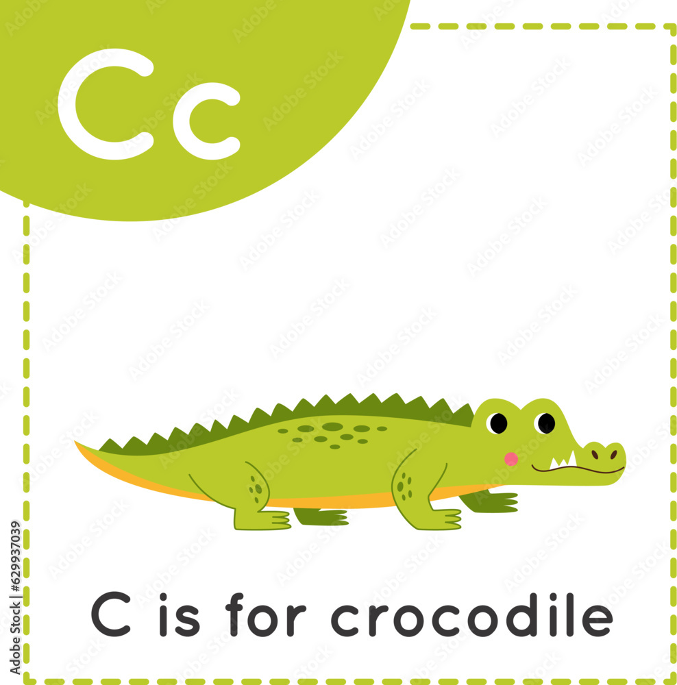 Obraz premium Learning English alphabet for kids. Letter C. Cute cartoon crocodile.