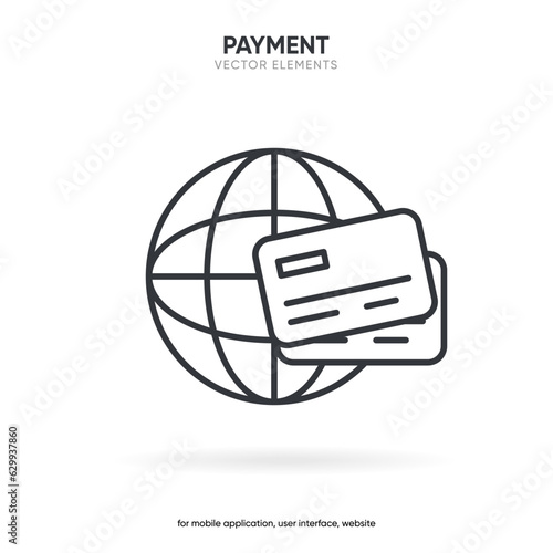 Credit card icon line style. Flat simple linear card graphic. Bank card symbol. Cash, money icon on white background for UI, UX, website, mobile app.