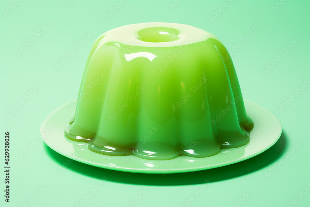 Fototapeta premium Green jelly pudding on plate
