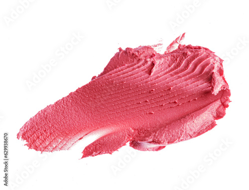 Stains of a pink lipstick isolated on white background