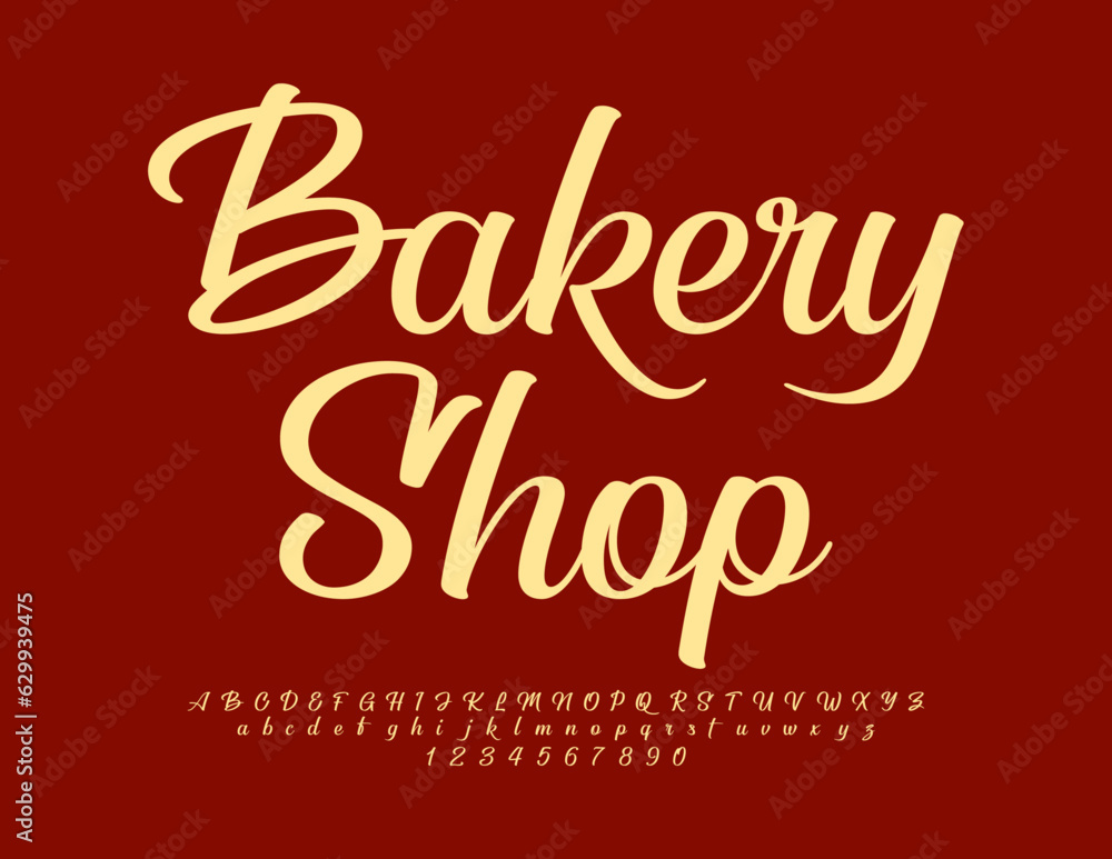 Vector creative logo Bakery Shop. Cursive stylish Font. Calligraphic Alphabet Letters and Numbers set