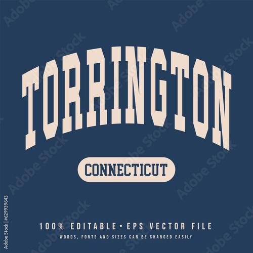 Torrington text effect vector. Editable college t-shirt design printable text effect vector photo