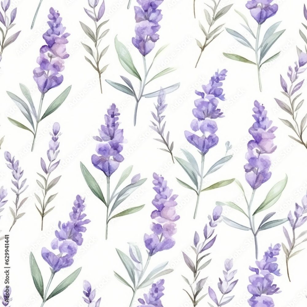 Seamless background of tender watercolor lavender on white Seamless background of tender watercolor lavender on white