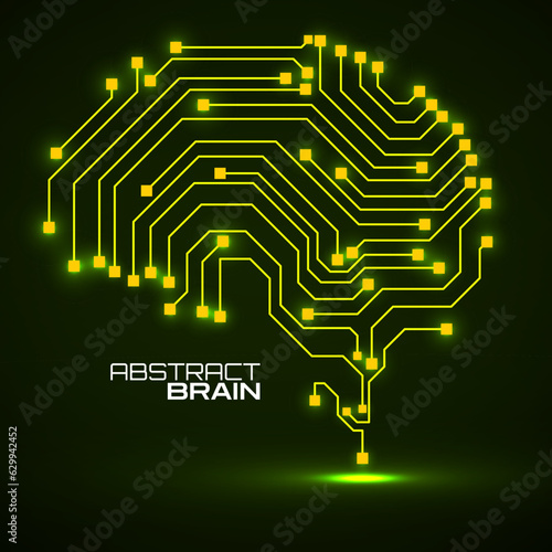 Technological neon brain. Circuit board. Abstract vector background
