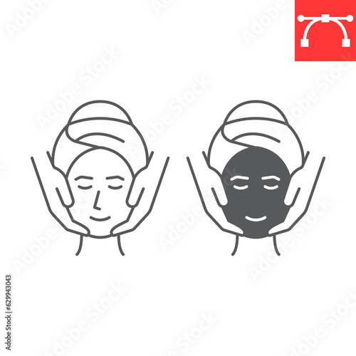 Face massage line and glyph icon, SPA and beauty salon, antiage massage vector icon, vector graphics, editable stroke outline sign, eps 10.