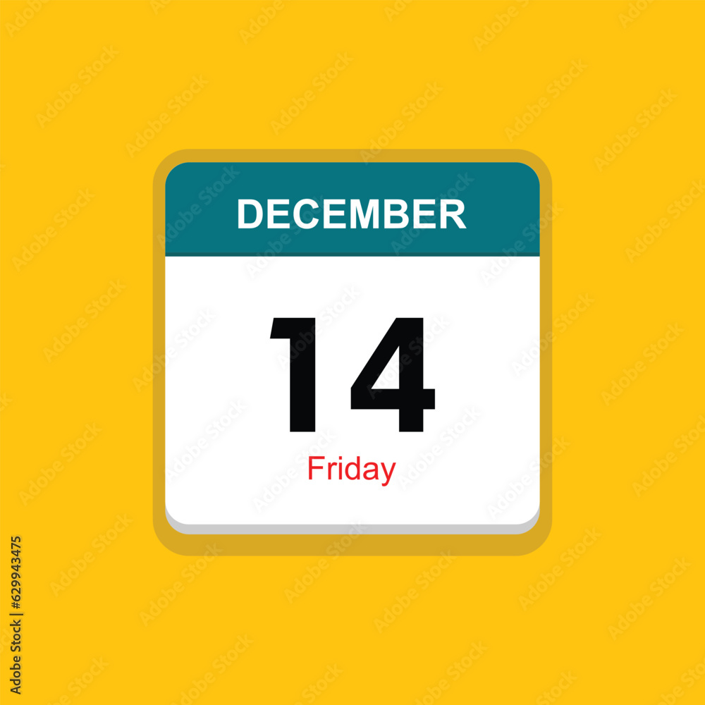 friday 14 december icon with yellow background, calender icon