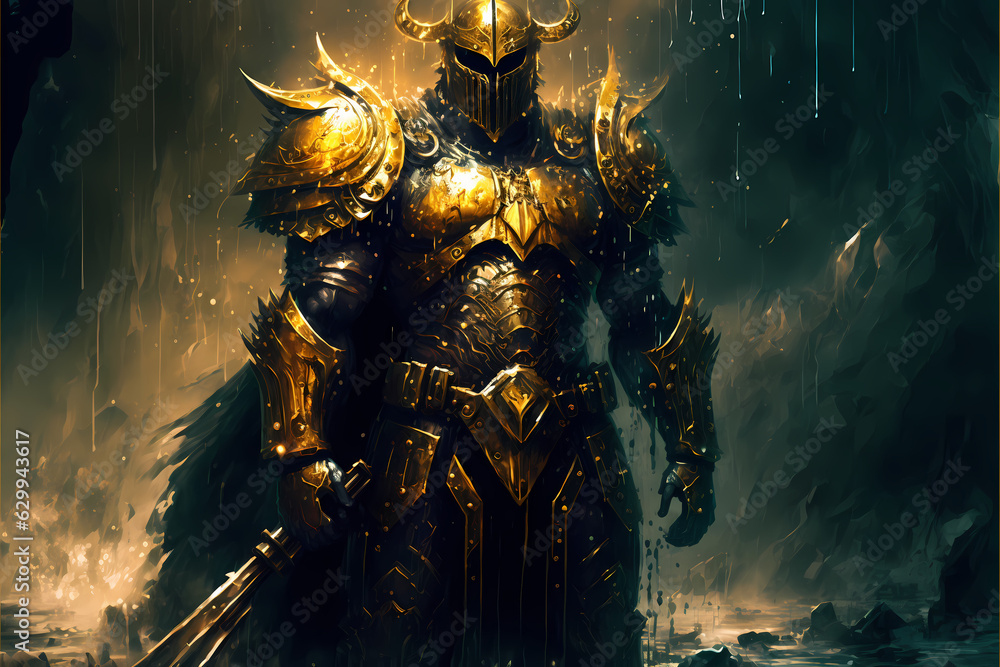 The Golden warrior with sword The Golden warrior with sword