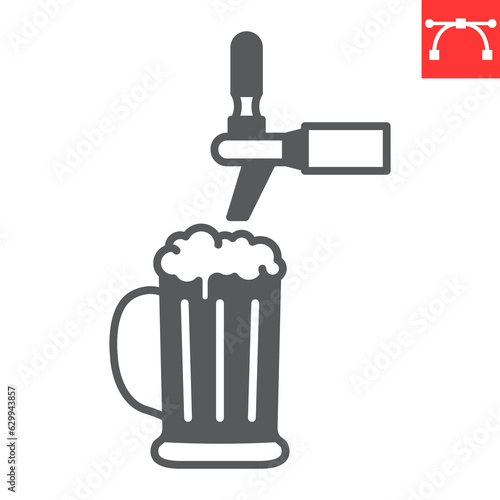 Beer tap glyph icon, oktoberfest and alcohol, beer crane vector icon, beer pour vector graphics, editable stroke solid sign, eps 10.