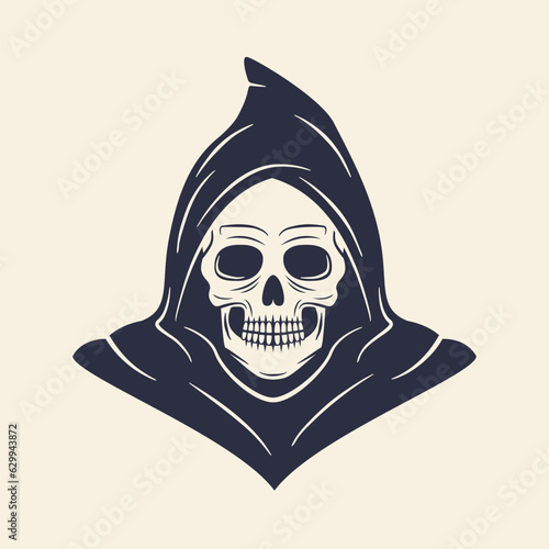 Grim reaper icon. Death icon isolated on white background. Print for t-shirt, typography. Vector illustration