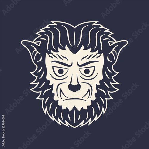 Werewolf icon. Sticker design. Werewolf head Print for t-shirt, typography. Vector illustration