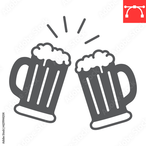Beer cheers glyph icon, oktoberfest and celebration, toast vector icon, beer splash vector graphics, editable stroke solid sign, eps 10.