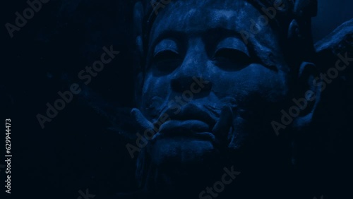 Head Of Ancient Deity Statue Deep In The Ocean
