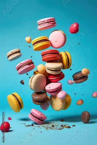 Colorful macaroons on a beautiful background by Generative AI © sonatik
