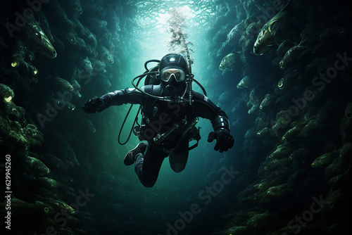 Generative AI a diver who dives to great depths © frimufilms