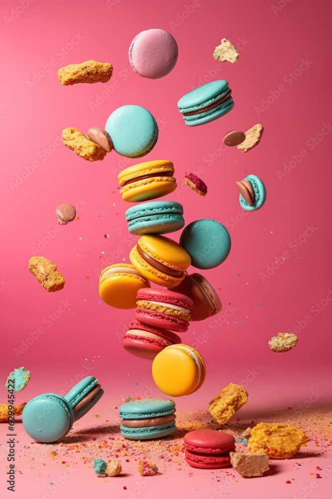 Colorful macaroons on a beautiful background by Generative AI Colorful macaroons on a beautiful background by Generative AI