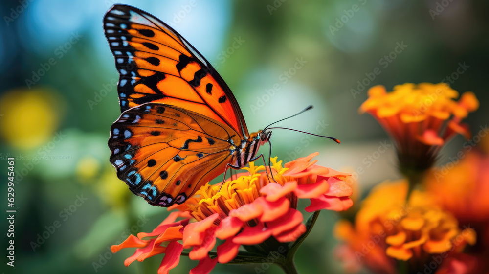 Fototapeta premium butterfly on flower macro photo