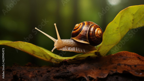 snail on a leaf macro photo