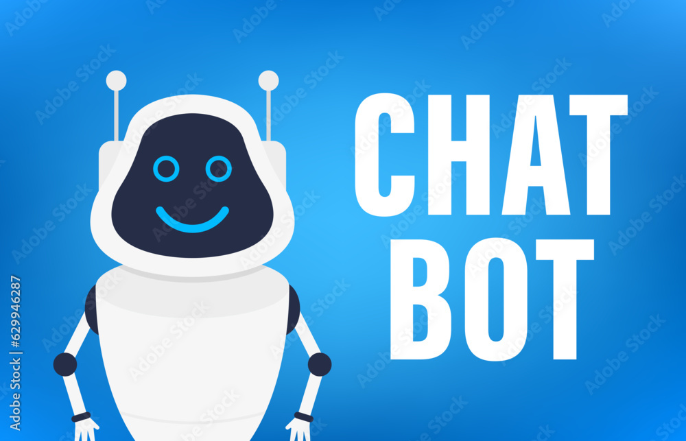 Chat Bot Robots Holding Speech Bubble Banner With Copy Space, Chatter Or Chatterbot Support Service Concept Flat. Banner for websites. Vector illustration
