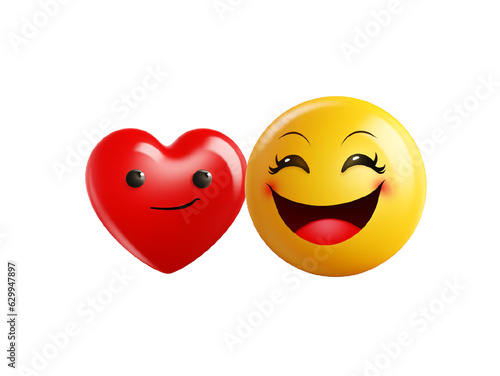 Smiling emoticon (emoji) with a heart isolated on a white background. 3D rendering 