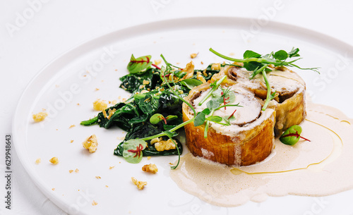 Meatloaf with mushroom sauce and walnut salad