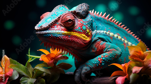 Chameleon on the flower. Beautiful extreme close-up © graja