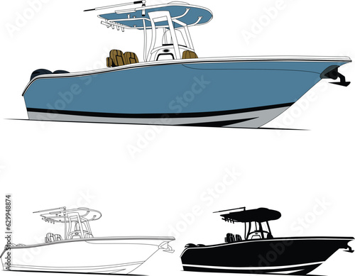 Boat vector, Fishing boat vector line art illustration and one color.