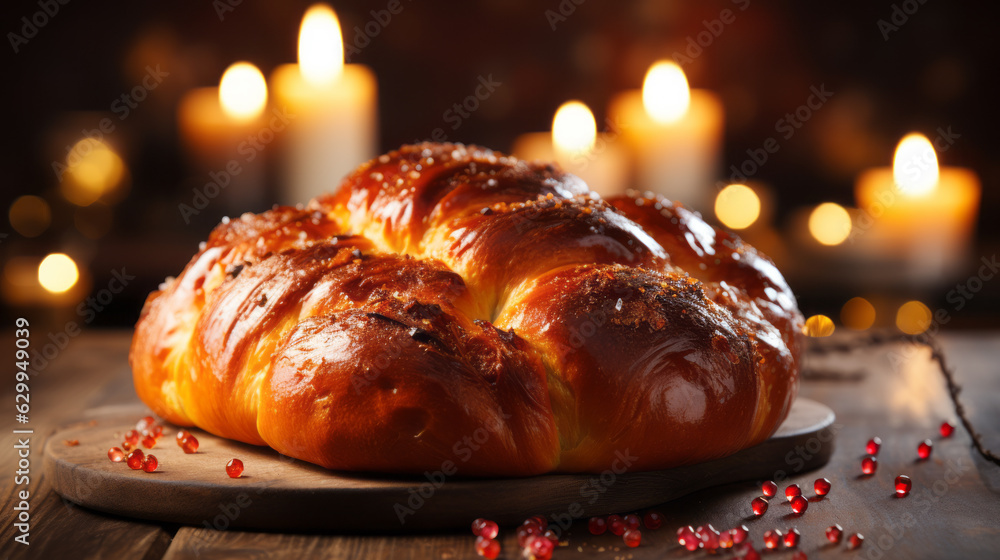 Challah for Rosh Hashanah candle blessing ceremony Stock Photo Adobe