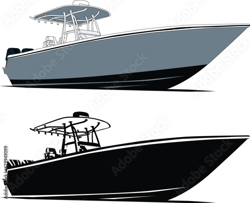 Boat vector, Fishing boat vector line art illustration and one color.