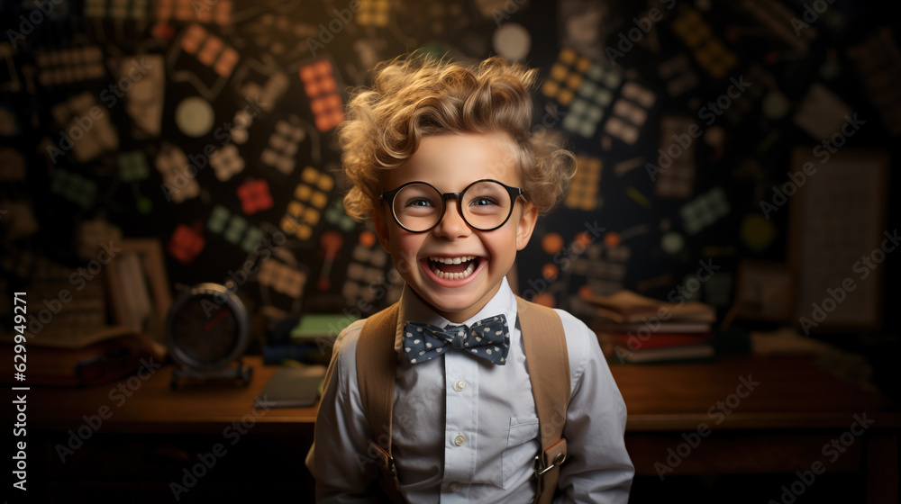 Smart Cute little boy smiling wide , Generative Ai illustration