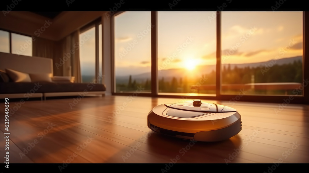 Smart Vacuum cleaner in the Living Room, Mockups Design 3D, High-quality Mockups, Generative Ai Smart Vacuum cleaner in the Living Room, Mockups Design 3D, High-quality Mockups, Generative Ai