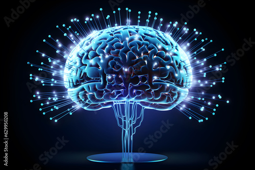 Human brain. Artificial intelligence concept. 3d vector illustration on black background. Generative AI