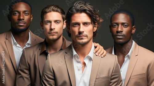 Portrait of many attractive male fashion models with great skincare of all races