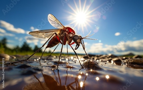 Daytime Encounter A Bright Photo of a Mosquito. Generative Ai © Flowstudio