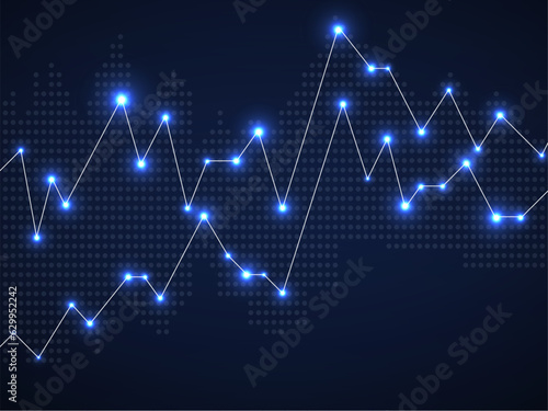 Stock market with glowing lines and dots. Forex trading graphic design concept. Abstract finance background. Vector illustration