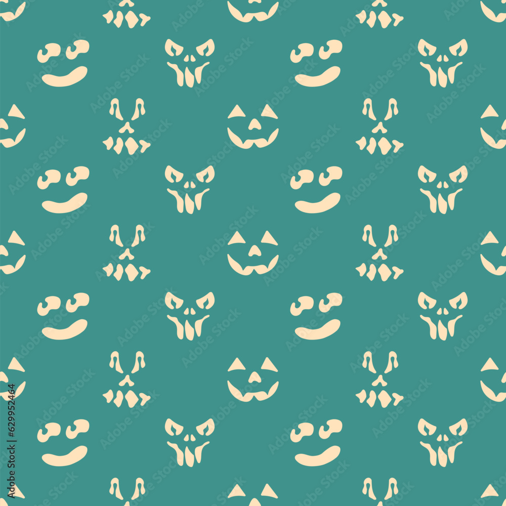 Halloween seamless pattern with spooky faces in cartoon style. Scary and creepy silhouette of faces for Halloween. Pattern with frightful faces for Halloween design. Halloween seamless pattern with spooky faces in cartoon style. Scary and creepy silhouette of faces for Halloween. Pattern with frightful faces for Halloween design.