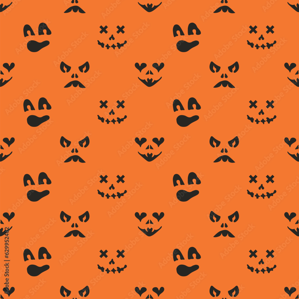 Halloween seamless pattern with spooky faces in cartoon style. Scary and creepy silhouette of faces for Halloween. Pattern with frightful faces for Halloween design. Halloween seamless pattern with spooky faces in cartoon style. Scary and creepy silhouette of faces for Halloween. Pattern with frightful faces for Halloween design.